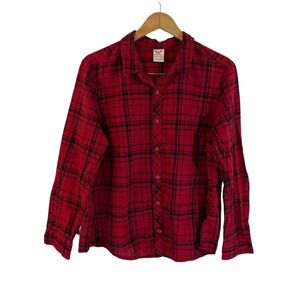Faded Glory Womens Plaid Button Up Shirt XL Black and Red Collared Long Sleeves - Picture 1 of 2
